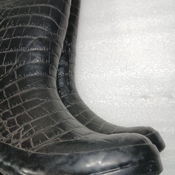 Steve Madden Rainey Black Croc Embossed Rubber Rain Boots Women's 7 Great Cond - Picture 9 of 13